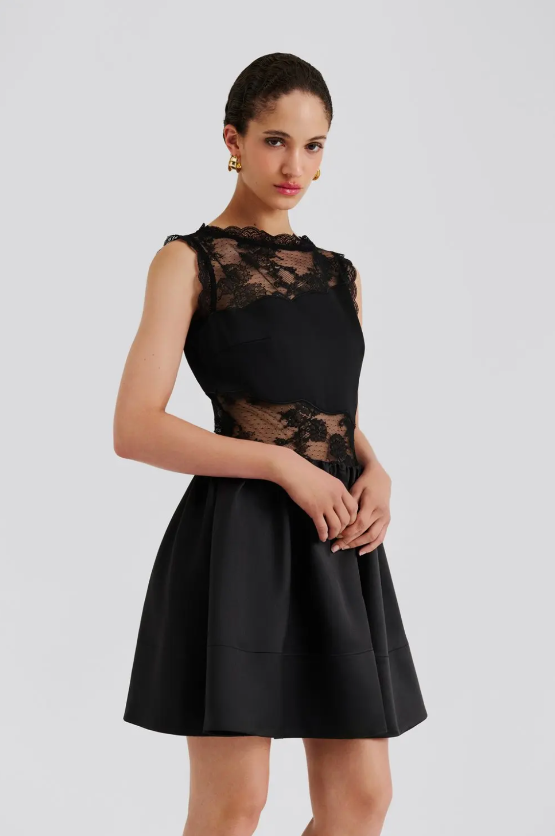 Rosy Lace Trimmed Cut Out Mini Dress Black Kjoler